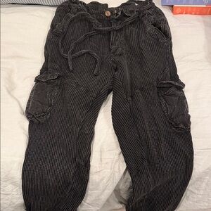 Free People Black Waffle Cargo Sweatpants